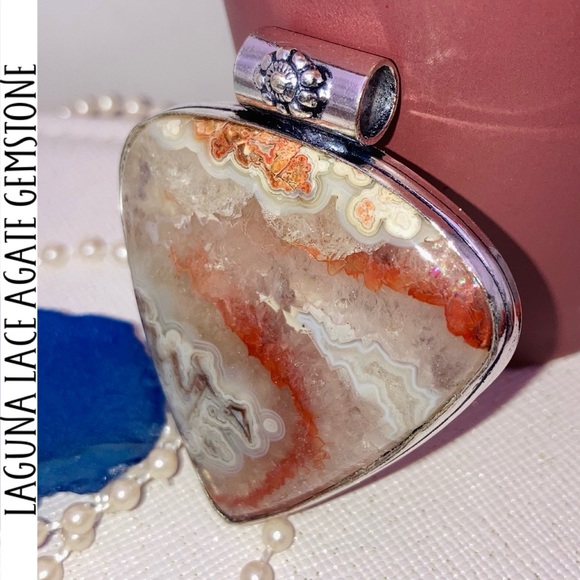 Laguna Lace Agate Gemstone Handmade Slider Pendant - Picture 5 of 10